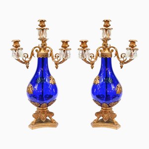 Französische Empire Glas Kandelaber mit vergoldeten Fassungen, 1870, 2 . Set