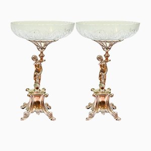 Silver Plate Cherub Comports with Glass Dishes, Set of 2