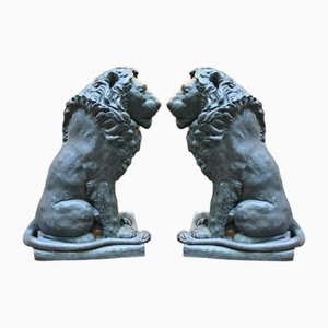 Bronze Lion Gatekeeper Statues of Medici Lions, Set of 2