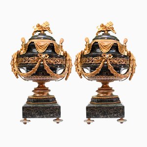 Antique Marble Cassolettes Urns, 1880, Set of 2