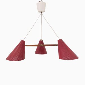 Deckenlampe aus Teak & Blech, Dänemark, 1960er