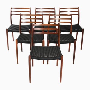 Dining Room Chairs Model 78 with Black Paper Cord by Niels Möller, Denmark, 1960s, Set of 6