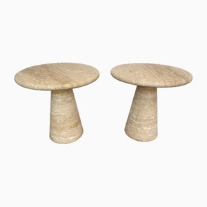 Mid-Century Italian Travertine Side Table in the style of Angelo Mangiarotti, 1970s