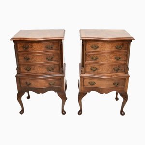 Vintage Georgian Style Burr Walnut Bedside Chests, 1930, Set of 2