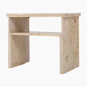 French Minimalist Console with Shelf in Travertine, 1980s