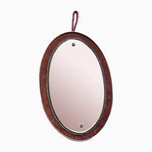 Roter Vintage Spiegel aus Bronze mit Samtbezug, 1950er