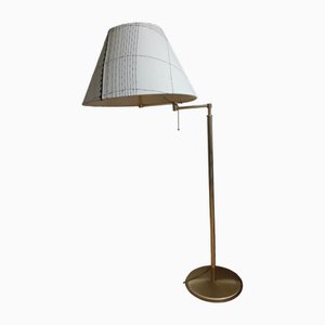 Lampadaire Vintage Ajustable en Hauteur avec Socle en Laiton et Abat-Jour en Tissu Fait Main par Holtkötter pour Lamplove, Allemagne