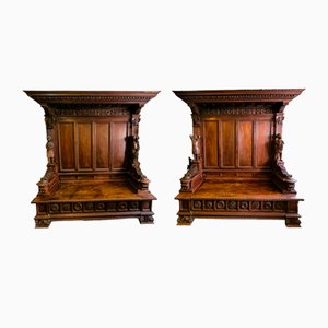Bancos de madera tallada, siglo XIX. Juego de 2
