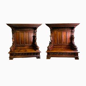 Bancs en Bois Sculpté, 19ème Siècle, Set de 2