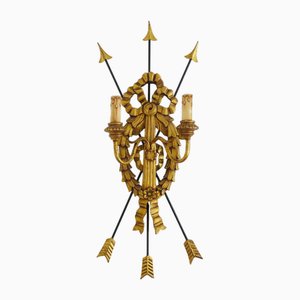 Large Vintage Empire Style Wall Light in Gilded Wood and Metal, 1950s
