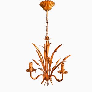 Lámpara de araña Hollywood Regency de metal dorado, años 60
