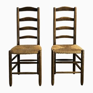 Rustikale Moderne Brutalistische Stühle, Frankreich, 1950er, 2er Set