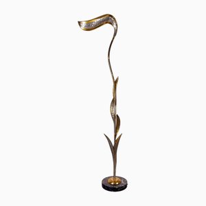 Florale Messing Lampe im Stil Tommaso Barbi, 1970er