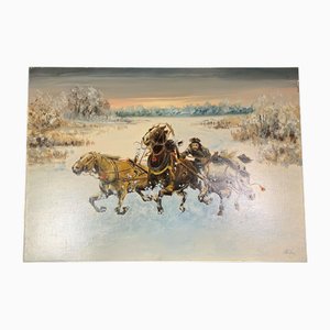 Winter Ride, Late 19th Century, Oil on Canvas, Framed