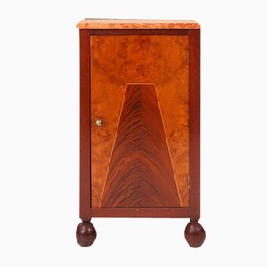Art Deco Nightstand with Geometrical Wooden Inlay and Marble Top, France, 1930s