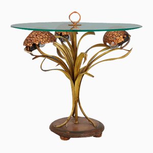 French Hollywood Regency Style Coffee Table with Lightning in Brass Flowers, 1950s