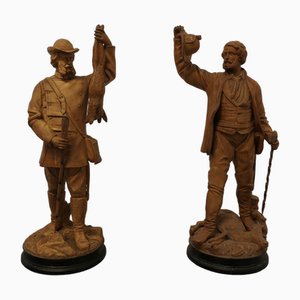 Black Forest Pottery Huntsmen Figures, 1800s, Set of 2