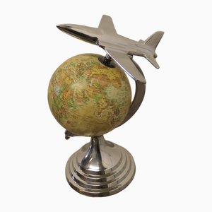 Desk Ornament World Globe with Chrome Model Aeroplane, 1960s