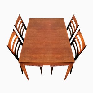 Mid-Century Dining Chairs and Table in Teak, 1960s, Set of 5