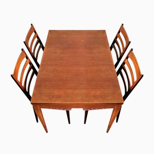Mid-Century Esszimmerstühle und Tisch aus Teak, 1960er, 5er Set