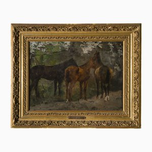Ruggero Panerai, Horses, 1890, Oil on Panel, Framed