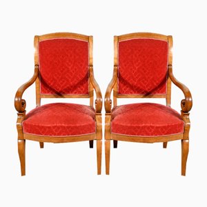1st Part 19th Century Louis Philippe Cherry Wood Armchairs, Set of 2