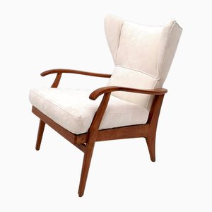 Butaca reclinable vintage con estructura de cerezo, años 50