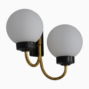 Italian Wall Lamps in Brass and Black Metal, 1950s, Set of 2