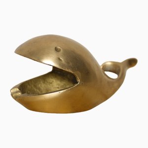 Vintage Whale-Shaped Brass Ashtray, 1950s