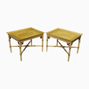 Chippendale Faux Bamboo Tray Top Side Tables on X-Frame Bases, 1990s, Set of 2