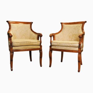 Poltrone Guglielmo IV Bergere con tappezzeria color crema damascata, anni '90, set di 2