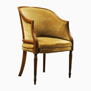 French Walnut Framed Velvet Tub Chair with Studded Borders on Tapered Supports, 1890s