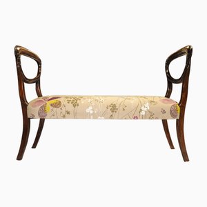 Victorian Mahogany Balloon Back Window Seat with Floral Upholstery