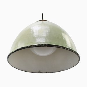 Lampe à Suspension Vintage en Laiton et Émail avec Verre Opalin