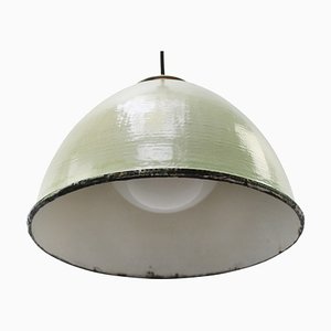 Vintage Brass and Enamel Pendant Light with Opaline Glass