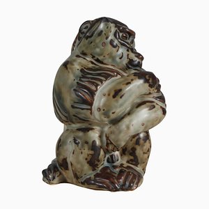 Glazed Stoneware Sitting Ape Figurine by Knud Kyhn for Royal Copenhagen, 1950s