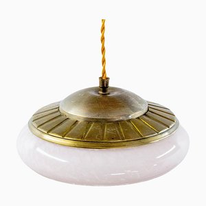 French Art Deco Glass & Brass Ceiling Pendant, 1950s