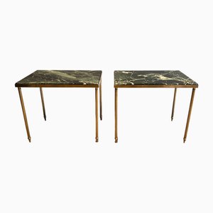 Brass Coffee Tables in Green Marble Tops in the style of Maison Jansen, 1940s, Set of 2