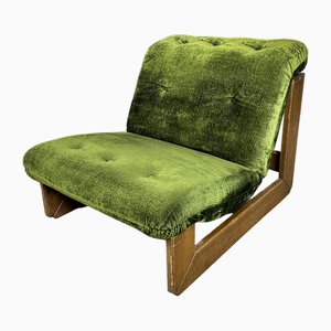 Fauteuil Mid-Century en Tissu Vert et Bois de Chêne