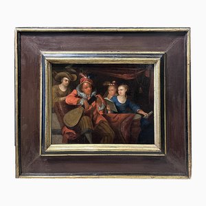 Party and Concert in a Palace, 17th Century, Oil Tempera on Walnut, Framed
