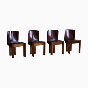 Mid-Century Italian Modern Leather Chairs in the style of Tobia Scarpa, 1960s, Set of 4