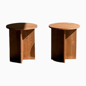 Brutalist Wooden Coffee Tables or Poufs, 1970s, Set of 2