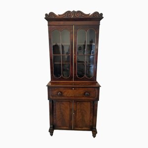 Small Antique Regency Figured Mahogany Secretaire Bookcase, 1830s