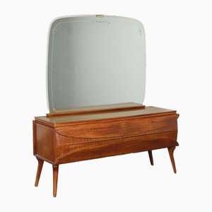 Plateau Vintage en Verre Placage de Noyer avec Coiffeuse Miroir, 1960s