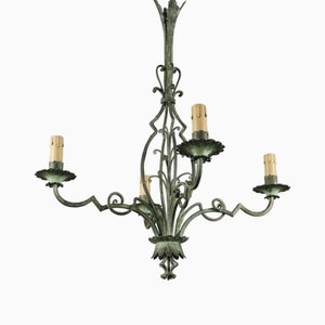 Lampadario Liberty in ottone verniciato e lamiera