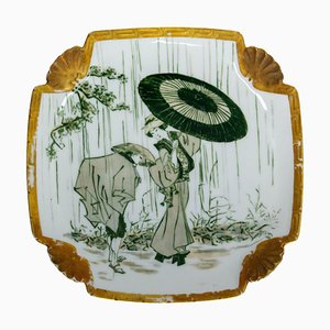 Japanese Ceramic Plate Decorated with Geisha & Peasan, France, 1960s