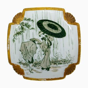 Plato japonés de cerámica decorado con Geisha y Peasan, Francia, años 60