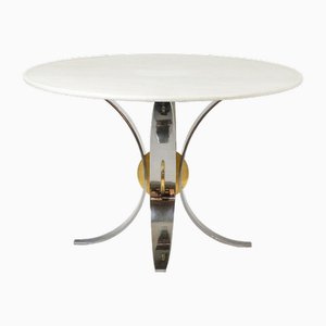 Dining Table in White Marble, Chrome and Gold Metal, 1970s