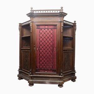Corner Sideboard Bookcase with 3 Doors in Wood with Metal Grille, 1890s