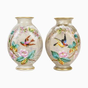 Baccarat Painted Opaline Vases, 19th Century, Set of 2